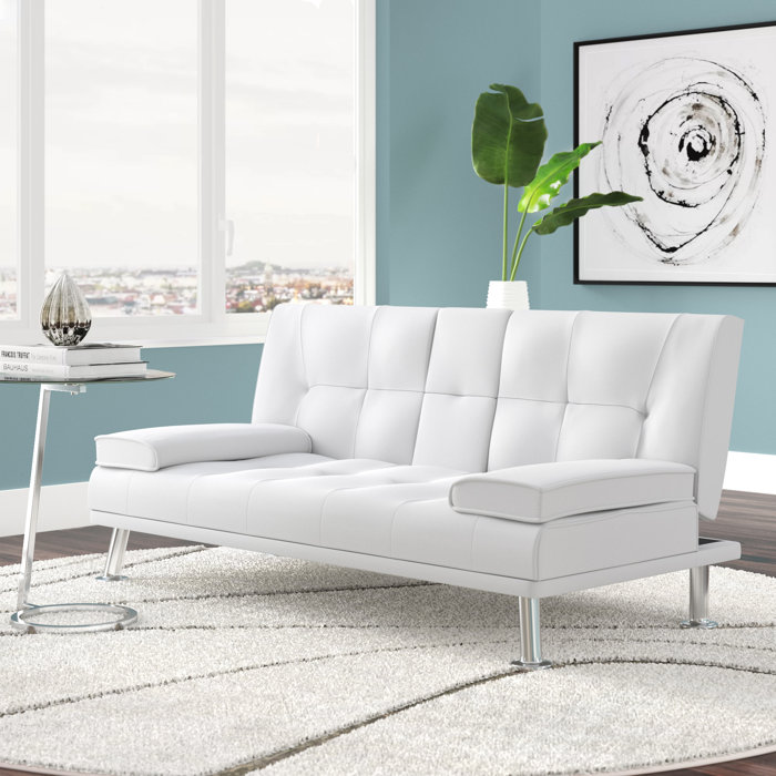 Orren Ellis Hosey Twin 66" Wide Faux Leather Tufted Back Sleeper, Pull